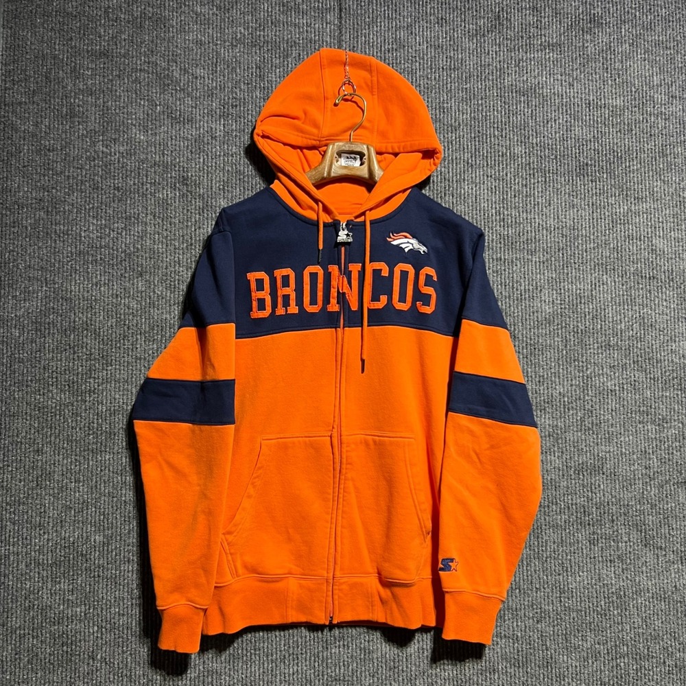 Starter Denver Broncos Full Zip Hoodie Mens XL Orange NFL Fleece Sweatshirt